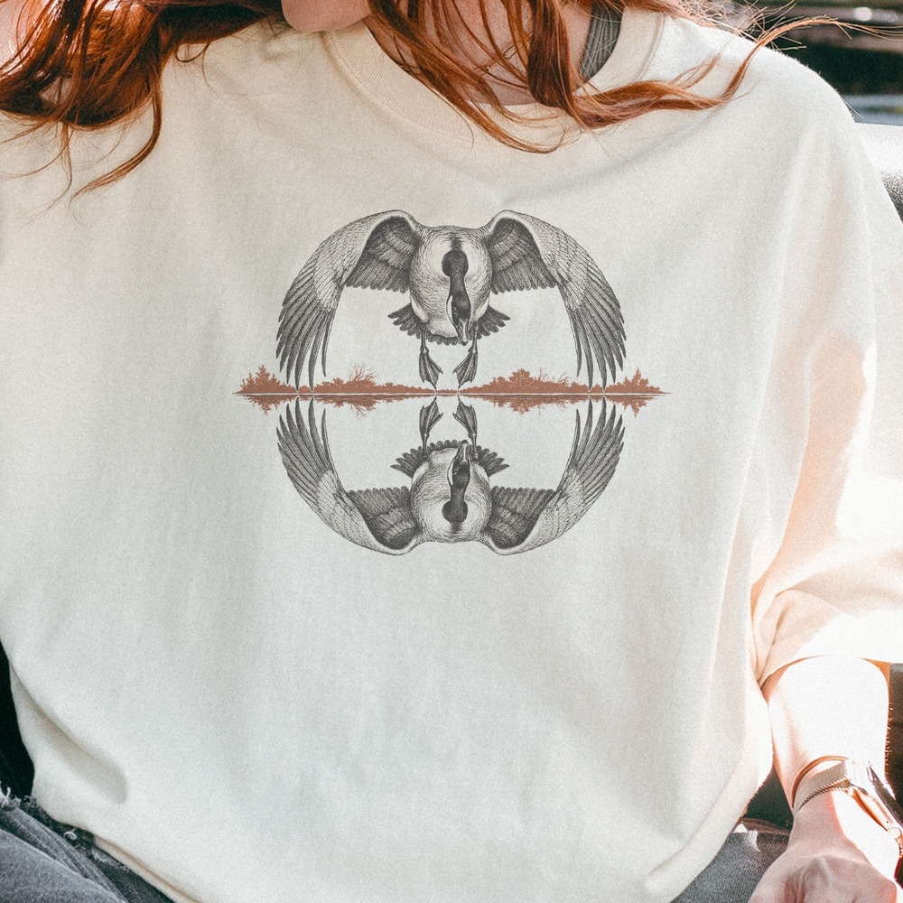 Canada Goose Landing on Still Water Mirror Reflection Tee